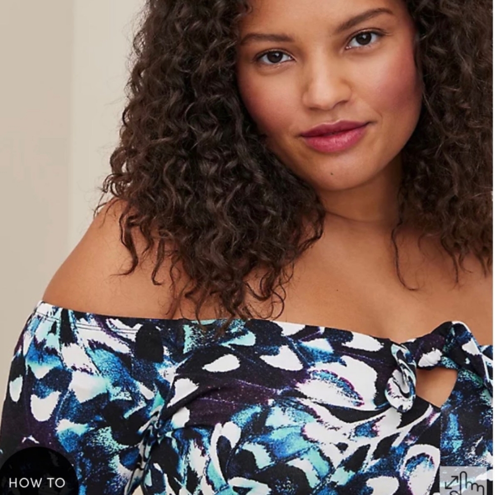 NWT TORRID 5X SUPER SOFT TIE- FRONT ON OR OFF-SHOULDER PEPLUM TOP-FLORAL SIZE … - Picture 4 of 7
